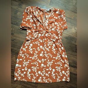 Absolutely Famous Rust Floral Twist-Detail Midi Dress